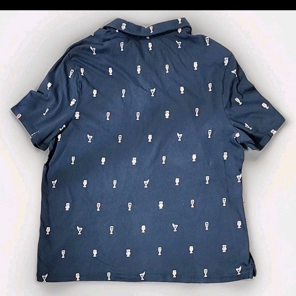 American Rag Cocktail Martini Allover Print Polo Shirt Blue Mens XXL - Picture 2 of 8